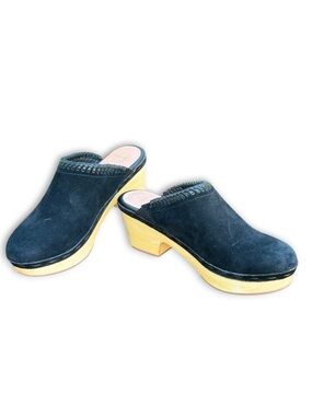 New Frye & Co. Odessa Braid Black Leather Suede Braided Leather Mule/Clogs